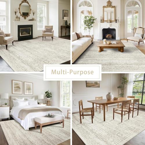 Srugn Washable Rugs 8x10 Area Rugs for Living Room,Ultra Soft Faux Wool Retro Rugs for Bedroom,Dining Room,Non Slip&Non-Shedding Low Pile Vintage Print Rug Indoor Large Carpets for Home Office Decor