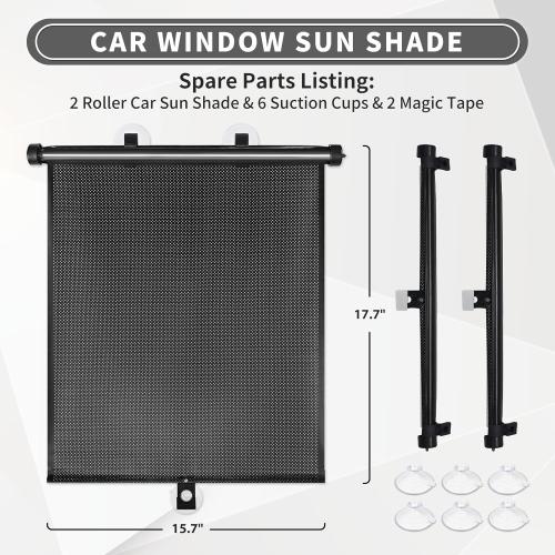 Sfee Car Window Shade for Side Windows, 2 Pack Sun Shade Retractable for Car Blocks Heat and UV Rays Glare Protection Roller Sunshade Visor for Baby, Kids, Pets, Passengers
