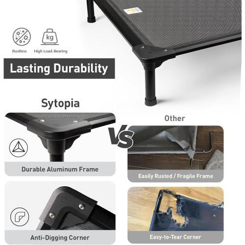 Sytopia 42'' Outdoor Elevated Dog Bed for Large Dogs, Chew-Proof Pet Camping Raised Cot with Breathable Mesh - Durable Frame, Cooling Hammock Bed, Non-Slip Feet, Waterproof, Easy Clean