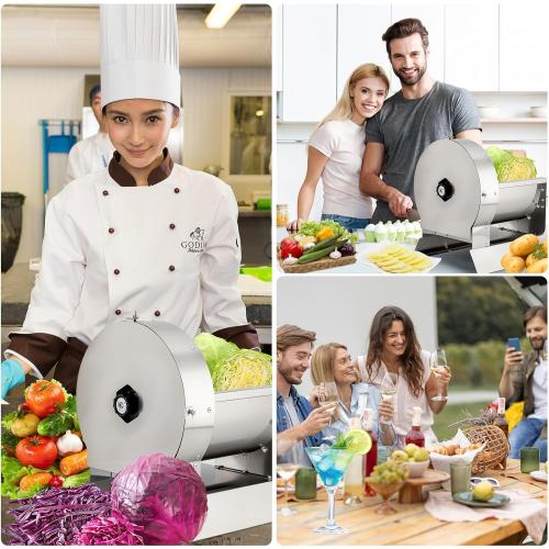 2-in-1 110V Electric Vegetable and Fruit Slicer, Adjustable Thickness 0.04-0.4, Commercial Stainless Steel Cutter for Cabbage, Tomatoes, Lemons