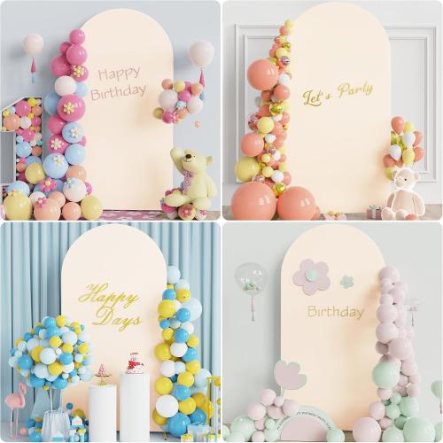 Putros Wedding Arch Cover 6.6FT Beige Spandex Fitted Round Top Chiara Backdrop Stand Covers for Wedding Birthday Party Decoration