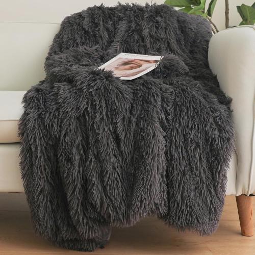 Dark Grey Fluffy Throw Blanket –  Soft & Cozy Plush Blanket, Fuzzy Shaggy Couch Bed Cover for Living Room, Bedroom Decor – Gift for Women, Men, Him & Her