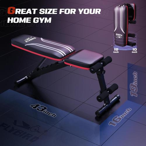 FLYBIRD Adjustable Weight Bench Workout Bench for Home Gym, 15 Degree Decline Sit-Up, Sturdy Durable Folding Weight Bench for Years of Workout -FBGEAR23