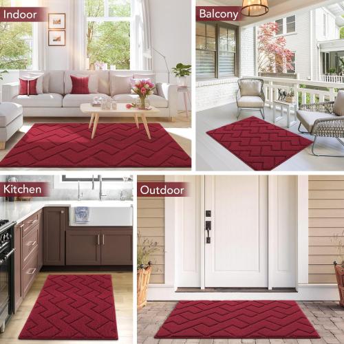 hicorfe Front Door Mat Outside Entrance,20x31.5 Absorbent Muddy Dirt Resist Welcome Door Mats Outdoor Indoor,Stain and Fade Resistant,Non Slip Backing Entry Mat Doormat for Entryway(Red)