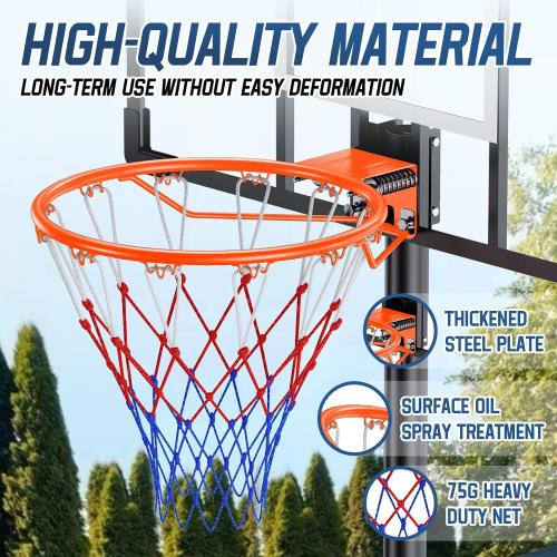 Basketball Rim, 18 Replacement Wall Mounted Outdoor Basketball Hoop, Heavy Duty Solid Steel, Double Spring Basketball Hoop Rim with All Weather Net for Indoor and Outdoor Hanging