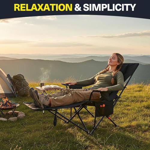2025 Upgraded 2-in-1 Reclining Camping Chair with Footrest, Folding Beach Lounge Chair with Adjustable Backrest & Cooler, Portable Lawn Chairs for Adults Heavy Duty for Outdoor Sports