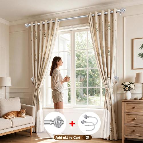 USFOOK Silver Curtain Rods for Windows 32 to 58, Decorative Drapery Rod
