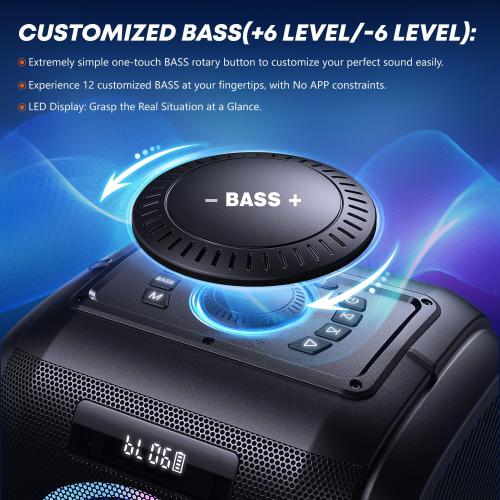 W-KING 270W Peak Party Speaker, Powerful Sound/Futuristic lightshow/12 Custom Deepest Bass/Massive 125dB 6.5''x2 Subwoofer/MIC&GTR in/USB/TF/AUX/IPX5 Waterproof Large Bluetooth Speaker (Black) ‼️unused‼️