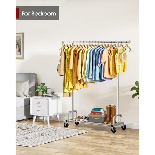 Sakugi Clothes Rack - Large-Capacity Clothing Racks for Hanging Clothes with Lockable Wheels, Space-Saving Metal Coat Rack for Bedroom, Laundry Room, Entryway, 45.6 x 16.9 x 59, Silver