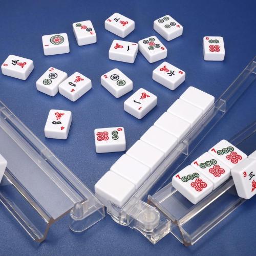 CAYOULR Mahjong Racks with Pushers, Convenient Rotating One-Piece Mahjong Pushers and Racks,4-Piece Set American Mahjong Accessories,Transparent