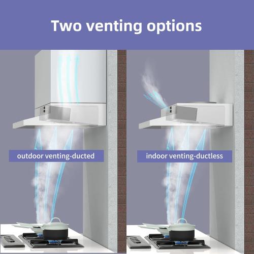 FIREGAS 30 inch Under Cabinet Range Hood, 300 CFM Powerful & 45dB Quiet Vent Hood, Slim Stainless Steel Stove Hood for Kitchen & Apartments, 2-Speed Exhaust Fan, Ducted/Ductless Convertible