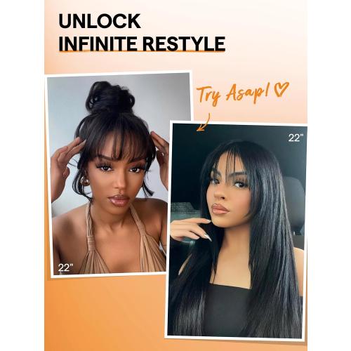 GORGIUS Layered Wigs with Bangs Ready to Go Straight Wig with Bangs 22 Inch Put On Go Black Bang Wigs Crafted with Style-Archive Synthetic Fiber Natural Pre-Plucked Hairline