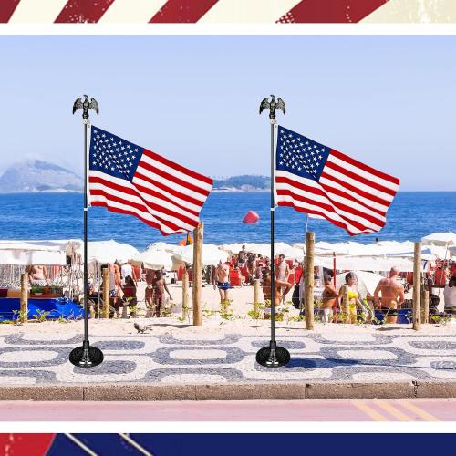 Shimeyao 2 Pack 8 ft Indoor Flag Pole Set with Base and Eagle Topper Telescoping Heavy Duty Flagpole with Stand Holder for Office Hall City, American Flag Not Included(Black,Aluminum)