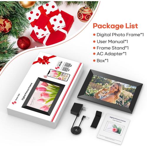 Frameo Size 10.1 Inch WiFi Digital Picture Frame with 32GB Memory, 1280 x 800 IPS Touch Screen Smart Electronic Photo Frame, Wall Mountable, Auto-Rotate, Share Photos/Videos Via Frameo App from Anywhere