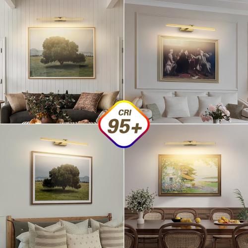 Joosenhouse Battery Operated Picture Light, Wireless Gallery Light with Remote Control and Dimmable Timer Off Function, Rechargeable Painting Art Light, 23.23 Inch Brass Wall Sconce