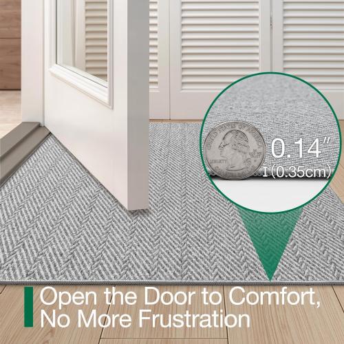 LUMI Ultra Thin Indoor Door Mat for Entrance 32x48, Non Slip Entryway Mat, Low Profile Doormat, Unique Herringbone Design Carpet for Inside, Patio, Porch, Gray