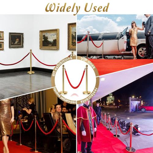 6PCS Gold Stanchions Posts with 4PCS 5 ft Red Velvet Rope, Red Velvet Rope Stanchion Set Crowd Control Barriers, Stanchions and Velvet Ropes Red Carpet Poles for Party Supplies