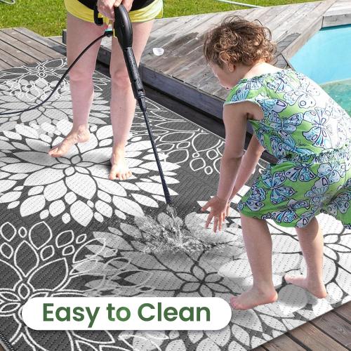 LuxStep Outdoor Rug Waterproof Outdoor Plastic Straw Rug Reversible Patio Rug Mat Outdoor Decor Large Area Mats for RV, Picnic, Backyard, Balcony, Porch, Beach, 8' x 10' Grey