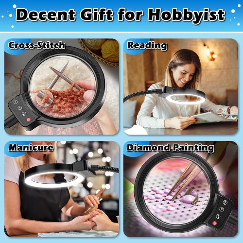30X 10X Large Floor Magnifying Glass with Light and Stand,72 LED Flexible Gooseneck Floor Magnifying Lamp,2 in 1 Lighted Magnifiers for Close Work, Sewing,Crafts,Hobbies（Black）