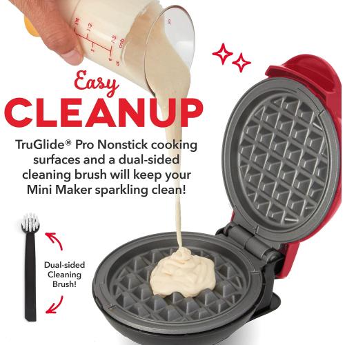 Dash Deluxe Mini Waffle Maker- Compact, Easy-to-Clean Breakfast Appliance - Convenient Cord Wrap - Cleaning Brush Included - 4-Inch - Apple Red‼️light dirt‼️