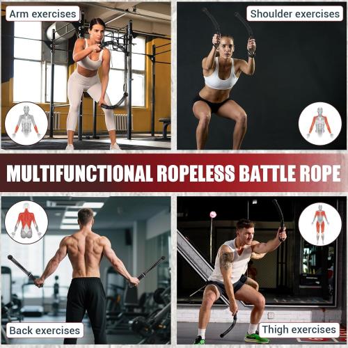 Cordless Battle Rope for Home Gym, Heavy Duty Portable with Poster