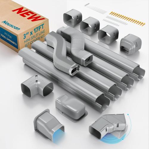 Mini Split Line Set Cover with 2 Flexible Ducts, 3 17Ft, Gray | Long Ducts, Fewer Joints, 2 Types of Entry Wall Cover, Lineset Cover for Air Conditioner, HVAC, Heat Pumps, Central AC Pipe‼️missing pieces‼️