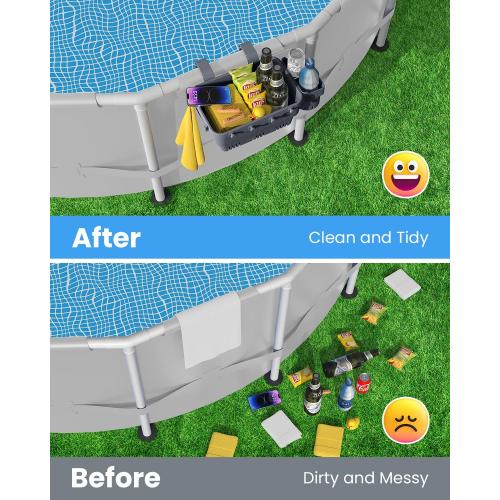 Poolside Storage Basket for Above Ground Pools, Above Ground Pool Accessories, Swimming Pool Storage Basket with Pool Cup Holder, Versatile Organization for Pool Accessories(1Pack)