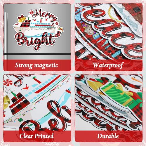 Capoda 16 Pcs Christmas Cruise Door Magnets Merry Christmas Magnets Decorations Winter Holidays Magnetic Stickers for Car Ship Xmas Holiday Refrigerator Metal Door Garage Car Decor(Buffalo Plaid)