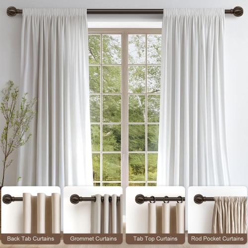 Lootkell Black Curtain Rods for Windows 48 to 84 Inches Adjustable Length Heavy Duty 7/8 Diameter Window Curtain Rod with Decorative Finials for Outdoor Farmhouse Bedroom Kitchen Living Room