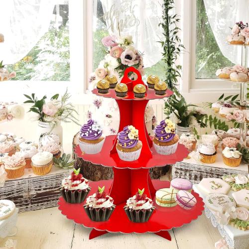 Soleebee 3-Tier Cupcake Stand, Cardboard Cupcake Tower, Dessert Cup Cake Stand Tower for Birthday Wedding Party Decoration, Cupcake Tier Stand 2 Set (Red)