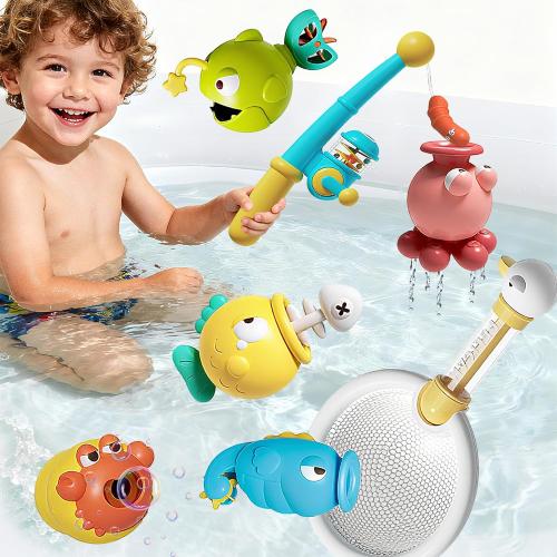 Bath Toys for Kids Ages 1-3 - Magnetic Fishing Toy Set (8 PCS) with 5 Floating Sea Animals, Net & Water Sprayer, Fun Baby Bath & Swim Time Activity, Ideal Gift for 1-6 Year Old Boys & Girls