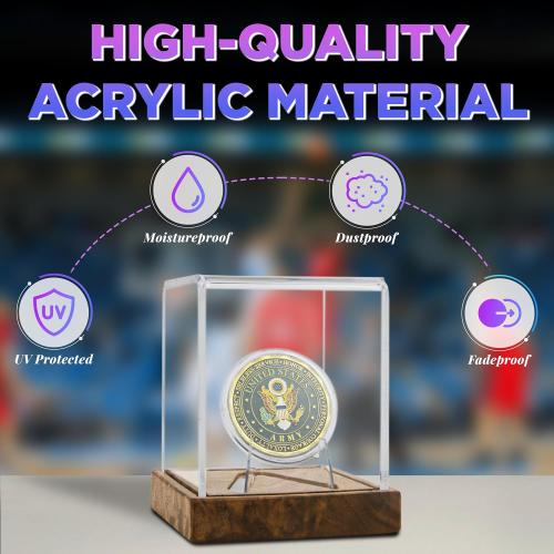 Championship Ring Display Case, UV-Protected Clear Challenge Coin Holder with Walnut Wood Base for Baseball, Softball, Super Bowl, Football Ring, Military Collectibles, Display Box for Memorabilia