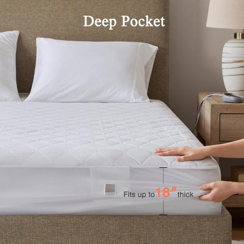 Beautyrest Cotton Blend Heated Mattress Pad Secure Comfort Technology - Luxury Quilted Electric Mattress Pad with Deep Pocket - 5-Setting Heat Controllers, Queen, White