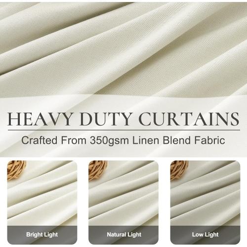 Cream White Blackout Drapes 96 Inches Long 2 Panels, Linen Room Darkening Fabric Thick for Bedroom Viral Pinch Pleated Window Curtains 96 Inches Long with Hooks Sound Deadening Insulated Thermal Cute