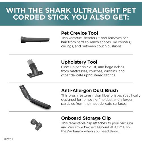 Shark HZ251 Ultralight Corded Stick Self-Cleaning Brushroll, Perfect, Converts to Hand Vacuum, LED Headlights, - Pet Crevice & Upholstery Tools, Teal.32 Quarts Capacity
