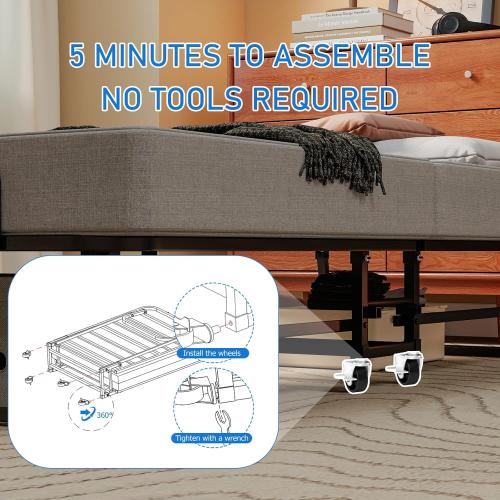 Folding Bed with Mattress, Portable Foldable Bed for Adults, Roll Away Guest on Wheels, Memory Foam Mattress and Metal Frame, Space Saving Fold Up for Easy Storage, 75 x 31