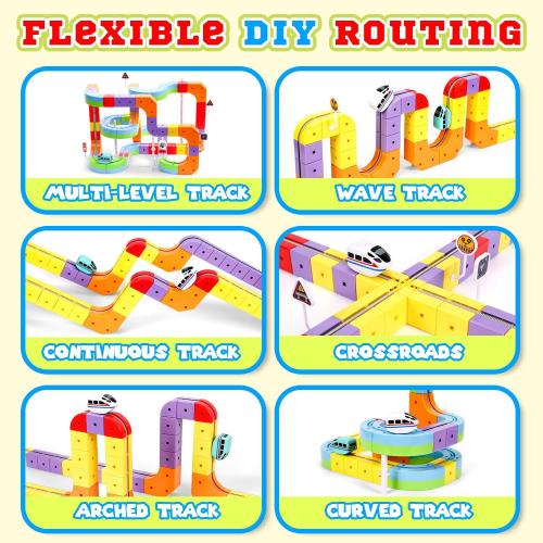 Electric Train Set for Kids,3D Infinity Flexible Track, DIY Track Building Kits with Train and Traffic Signs Traffic, STEM Gravity-Defying Learning Toy for Boys Girls 4 5 6 7 8 Birthday
