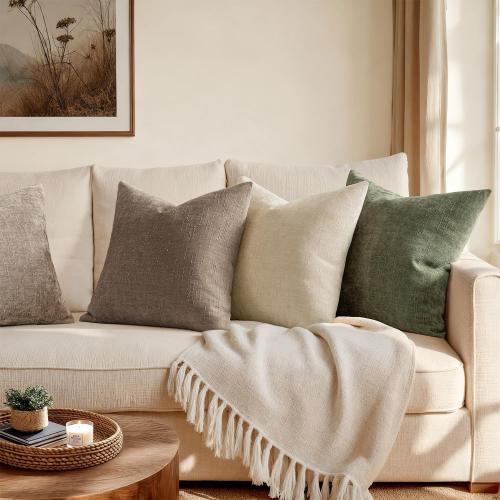 ANRODUO Pack of 2 Decorative Textured Throw Pillow Covers Soft Taupe Grey Euro Accent Solid Chenille Cushion Cover Cozy Farmhouse Pillow Case for Couch Sofa Bedroom Living Room Home Decor 24x24 Inch