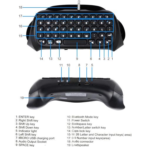 Controller Keyboard for PS4, Wireless Bluetooth Keypad Mini Chatpad Rechargeable Online Gaming Live Chat Message Gamepad Keyboard with Built-In Speaker & 3.5MM Audio Jack for Playstation 4 Dualshock