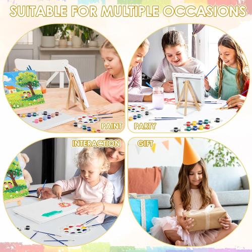 12 Pack 8 * 10In Canvas Boards for Painting, Mini Painting Canvas Kits with 24 Brushes & 12 Paint Trays & 12 * 12 Colors Acrylic Paint 12 Easel,Sip and Paint Kit for Adults & Kids Party