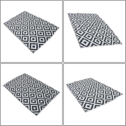 Outdoor Rug Black White Coloured Outdoor Camping Rug, Woven Tape Edging on Both Ends Complete with Accessories and Storage Bag Picnic Outdoor Rug