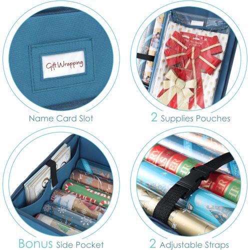 Hearth & Harbor Wrapping Paper Storage Container - Christmas Storage Bag with Interior Pockets - Gift Wrapping Organizer Storage Fits Up to 22 Rolls of 40