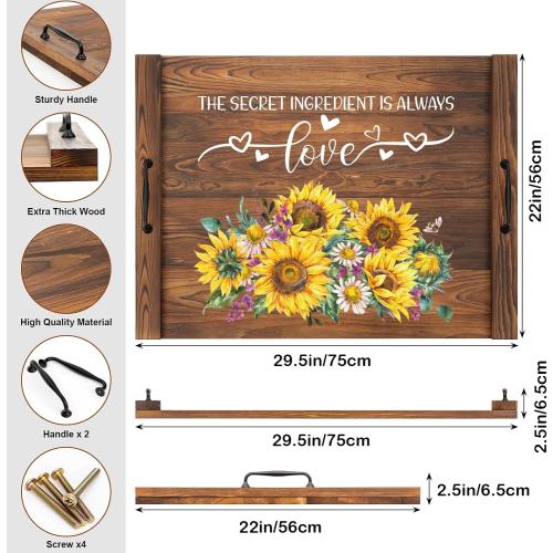 Noodle Board Stovetop Cover with Handles, Sunflower Kitchen Decor Wood Block Covers for Electric & Gas Stove, RV Stove Burner and Sink, Farmhouse Decorative Wooden Tray for Kitchen