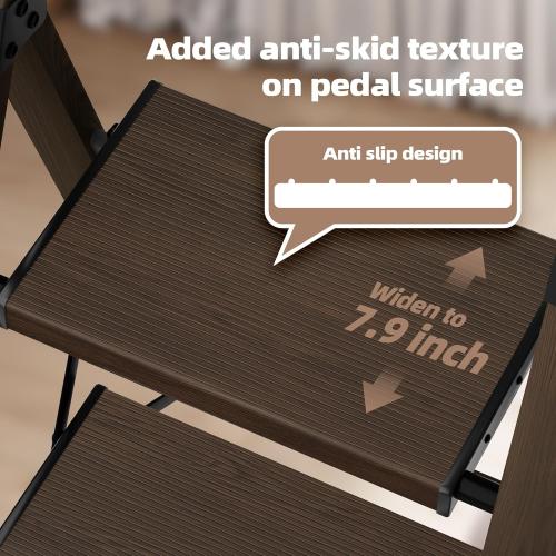 HillhutApex 4 Step Foldable Aluminum Step Ladder with Handgrip, Anti-Slip Pedal, 330lbs Capacity, Lightweight & Portable for Home, Kitchen, Office, Garage (Walnut)