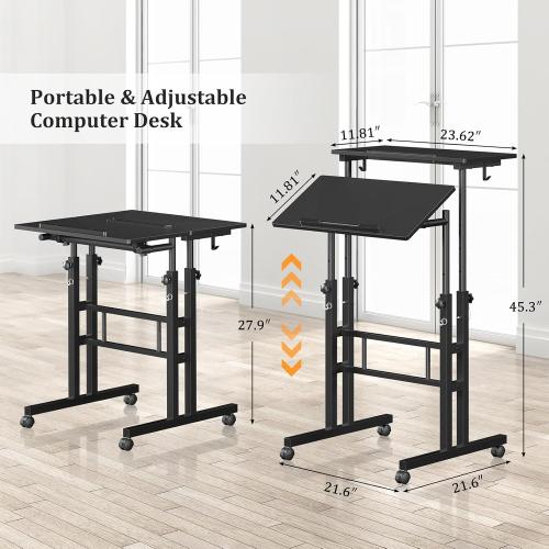 Small Standing Desk with Wheels, Mobile Stand Up Desk, Portable Standing Table on Wheels for Walking Pad, Rolling Computer Desk Adjustable Height, Tall Table