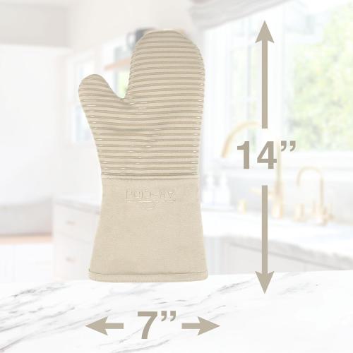 All-Clad Silicone Oven Mitts: Heat Resistant up to 500 Degrees - 100% Cotton & Silicone, 14x7 Oven Mitt for Kitchen and Barbeque, 2-Pack, Almond