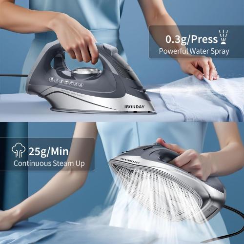 1700W Steam Iron for Clothes 20s Fast Heat-up, Iron with 10.14oz Water Tank, Non-Stick Ceramic Soleplate, Auto-Off, Spray Mist & Steam Burst, Ironing Clothes for Home