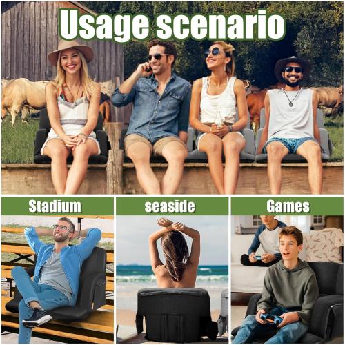 Extra Wide Bleacher Chairs with Back and Cushion Folding Stadium Chairs, Sofa Style Design ，6 Reclining Positions Waterproof Bleacher Seats (Black, Wide-26in)