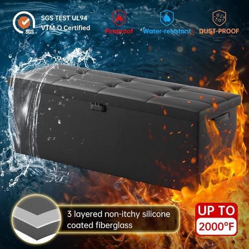 ENGPOW Storage Ottoman, Fireproof Folding Bench with Lock(15”x 43”x15”), Water-Resistant ＆ Heat Insulation Large Storage Chest with Handles＆2 Extra Boxes Safe for Living Room, Bedroom, Home, Black