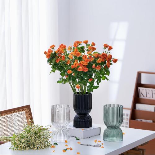 7.5 inch Vase for Flowers, Clear Ribbed Thickened Glass Vases, Hourglass Bud Flower Vase for Bookshelf, Dinner Table, Indoor Office Desktop, Meeting Room, Bathroom, Home Decor, Christmas Decoration